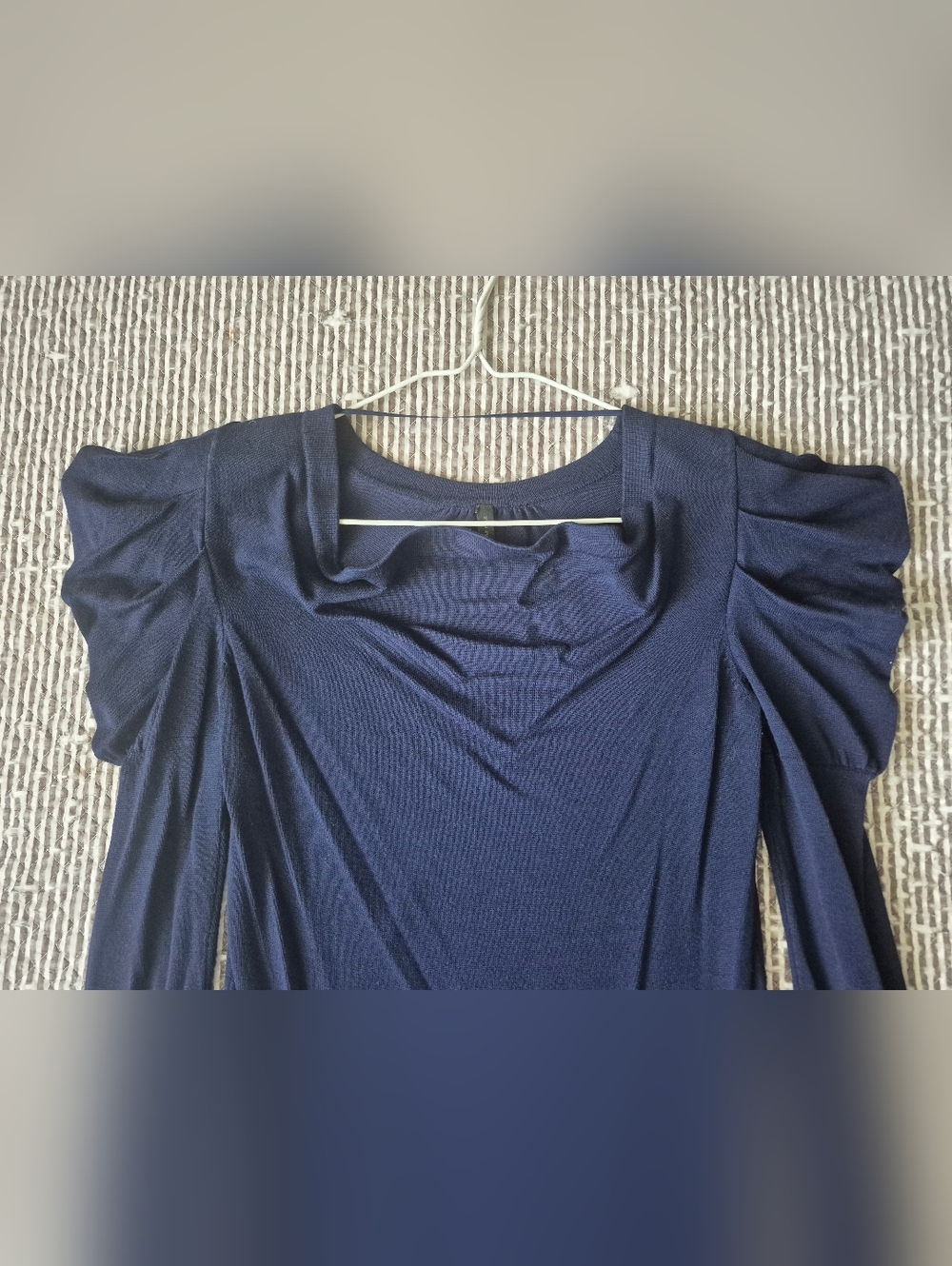 Draped Neck And Puff Shoulders Top in Royal Blue
